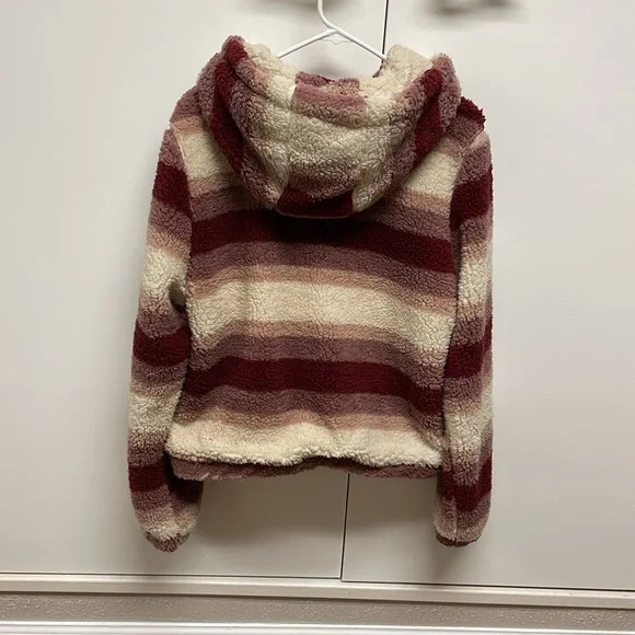 The Buckle’s Ashley Fuzzy Sherpa Hooded Jacket Mauve Stripe Size XL - Picture 4 of 14